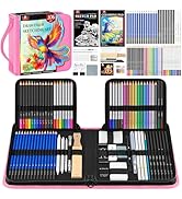 106 PCS Art Supplies Sketching Kit, Pro Drawing Pencils with 3-Color Sketchbook, Coloring Book, C...