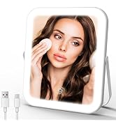 ROLOVE Travel Makeup Mirror with Lights, Ultra-Thin Aluminum Lighted Vanity Mirror, 8"x10" Rechar...
