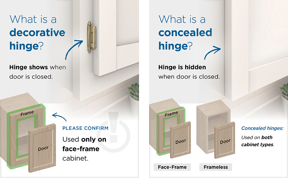 Decorative vs concealed cabinet door hinge