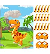 ASTARON Pin The Tail on The Dinosaur Party Game with 30 Tails for Dinosaur Birthday Party Supplie...