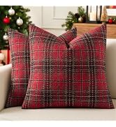 MIULEE Tartan Plaid Throw Pillow Covers Christmas 18x18 Inch Red | Pack of 2 Vintage Scottish Pil...