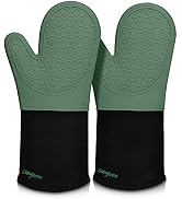 Extra Long Silicone Oven Mitts, sungwoo Durable Heat Resistant Oven Gloves with Quilted Liner Non...