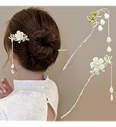 2Packs Lily of the Valley Chinese Hair Sticks for Buns, Pearl Flower Vintage Metal Hair Chopstick...