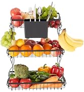 VEVOR 3 Tier Fruit Basket, Countertop Fruits Vegetable Bowl with Banana Hangers and Side Storage ...