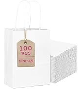 Bakepacker 100 Pcs White Mini Paper Gift Bags with Handles 6"x4.5"x2.5" Party Favor Bags Multiple...
