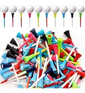 Jucoan 100 Pack Golf Tees, 3-1/4 Inch Multiple Colors Plastic Golf Tees with 3/4 Inch Rubber Cusi...