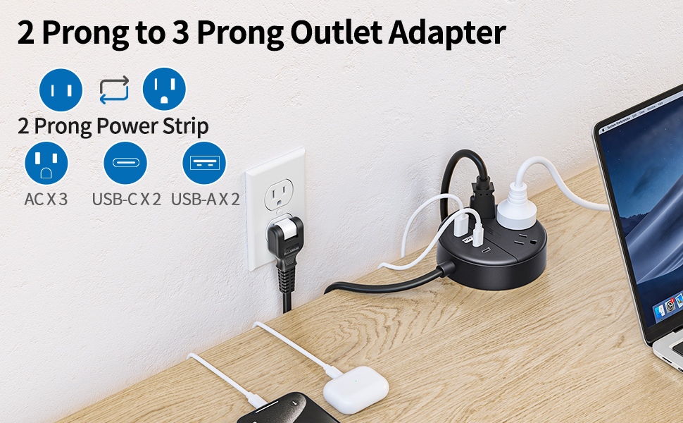 2 Prong to 3 Prong Outlet Adapter