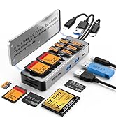 8in1 SD Card Reader,Aluminum Multi Memory Card Carrying Box SD/TF/CF/MS/XD/USB3.0 * 2 Port Card R...