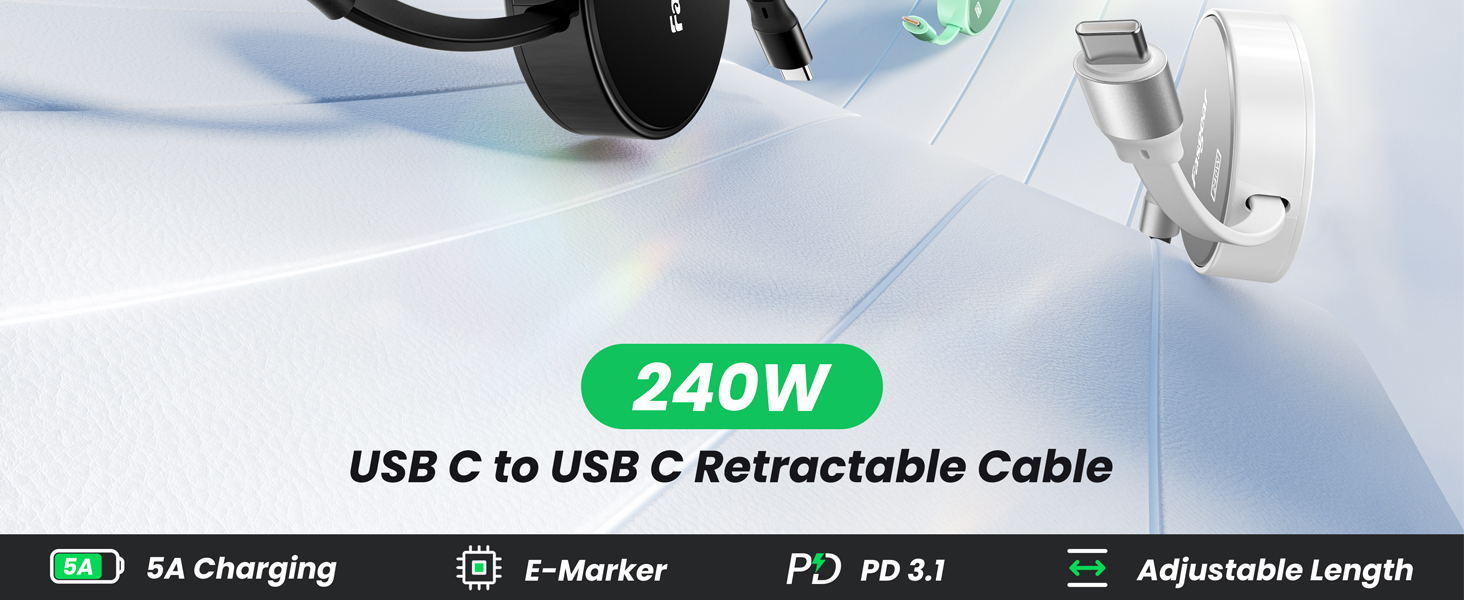 iphone 15 16 pro max charging cable usb c to usb c retractable cable white 240w type c to c cable