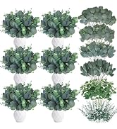 GTIDEA 180Pcs 6 Kinds Artificial Greenery Stems Mixed Artificial Eucalyptus Stems & Silver Dollar...