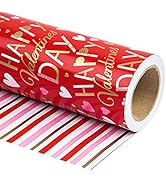 WRAPAHOLIC Reversible Valentine's Day Wrapping Paper - Mini Roll - 17 Inch X 33 Feet - Red and Pi...