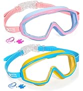 Water Space 2 Pack Swimming Goggles for Kids Boys Girls 3-15, Wide Vision Anti-fog UV protection ...