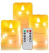 Flameless Flickering Candle, Pillar Candle,with Embedded String Lights,3 Pack LED Romantic Candle...