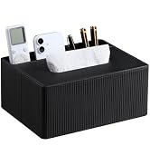 Cretkhp Tissue Box Cover Rectangle with 2 Compartments Remote Holder, PU Leather Tissue Box Holde...