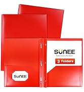 SUNEE 2 Pocket Folders with Prongs (3/Pack, Red) Plastic Folders with Pockets and Prongs Fit Lett...