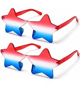 Leetous Star Sunglasses 3 PCS, Rimless Red White Blue Patriotic Style for Women Men, 4th of July ...