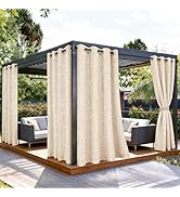 SpaceDresser Outdoor Curtains for Patio Waterproof, 2 Panels Non-See-Through Linen Curtains with ...