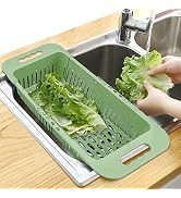 MineSign Extendable Colander Over the Sink Drain Basket Adjustable Fruits and Vegetable strainer ...