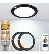 Black Wireless Rechargeable Ceiling Light - Motion Sensor Night Light Indoor with Remote, Battery...