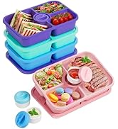 4 Pcs Bento Snack Box Containers, 4 Compartment Divided Stackable Food Storage Containers with Li...