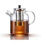 Glass Teapot with infuser 33oz/52oz/61oz/ Hand Crafted Glass Tea Kettle Stovetop Safe Large Teapo...