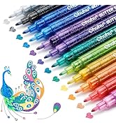 Ohuhu Glitter Markers Pen: 12 Glitter Colors Metallic Shimmer Marker Fine Tip Water-based Ink for...