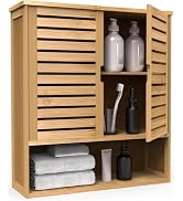 FoverOne Bathroom Wall Cabinet, Bamboo Wall Mount Medicine Cabinet Storage Organizer, Double Door...