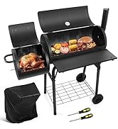 HaSteeL Outdoor Charcoal Grill with Cover, Large Barrel BBQ Grill with Offset Smoker, Great for C...