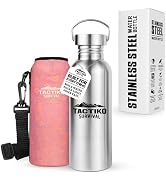 Tactiko Survival 25 oz/750 ml Stainless Steel Wide Mouth Water Bottle, Single Wall Boil-Safe, Lea...