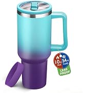 BENZZO 40 oz Tumblers with Handle - Spill Proof Flip Straw Travel Cups 40oz Water Bottle With Handle