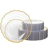 Pryntono 100 PCS Clear Plastic Plates with Gold Rim, Heavy-duty Clear Disposable Plates, Include ...