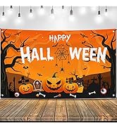 KatchOn, XtraLarge Happy Halloween Banner - 72x44 Inch | Spooky Happy Halloween Backdrop | Orange...
