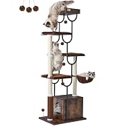 FourFurPets Cat Tree for Large Cats, Modern Cat Tree Tower with Scratching Post, 74" Wooden Cat T...