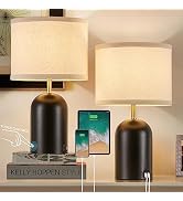 GyroVu Touch Control Table Lamps Set of 2, Modern Bedside Lamp with 2 USB Ports, Dimmable Gold an...