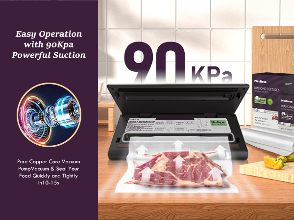 easy to operate with90 kpa power 120W vacuum pump vacuum seal food quickly and tightly
