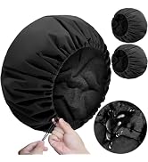 Sheomern 2 Pcs 13.5" Dual Waterproof Adjustable Terry Lined Shower Cap for Women Men, Large Showe...