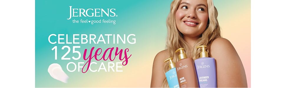 Woman holding three bottles of Jergens Shea Fusion.