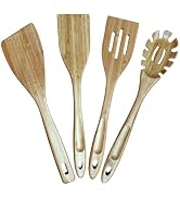 GEEKHOM Bamboo Spatulas for Nonstick Cookware, 13 Inch Wooden Kitchen Utensils, 4 Pack Wooden Spa...