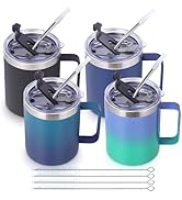 Volhoply 12oz Insulated Leakproof Coffee Mug with Sliding & Straw Lid Bulk 4 Pack,Double Wall Vac...