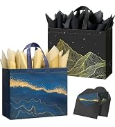 STYPOP 13" Large Gift Bags with Tissue Paper, 2 Pack Reusable Non-woven Happy Birthday Gift Bag w...