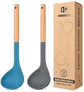Pack of 2 Soup Ladle, Silicone Ladle Spoon with Wooden Handle, Large Non Stick High Heat Resistan...