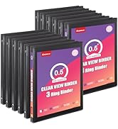 Comix Durable 0.5 Inch 3 Ring Binder with Clear Cover, 0.5" Round View Binder with 2 Interior Poc...