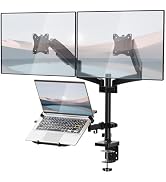 WALI Triple Arm Laptop and Dual Monitor Desk Mount for 17" Notebook and Up to 32" Screens, Adjust...