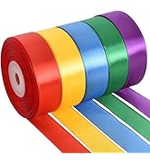 TONIFUL 1 Inch x 125 Yards 5 Colors Satin Ribbon Rolls, Mixed Bright Dark Gorgeous Color Set Fabr...