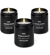 Men Scented Candles Set, 3 Pack Premium Lavender Woods Vintage Leather and Vanilla Candles Set, L...