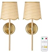 Folux Battery Operated Boho Vintage Wall Sconce Set of 2, Stepless Dimming Rattan Magnetic Wall L...