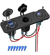 Cigarette Lighter Socket 12V Splitter with Rocker Toggle Switch, Dual Quick Charge 3.0 Aluminum M...