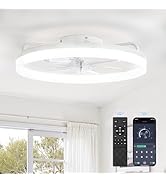 LEDIARY 20'' Modern Bladeless Ceiling Fan with Light, Low Profile Flush Mount Ceiling Fan, Dimmab...