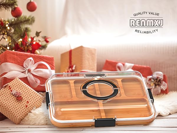 Renmxj Charcuterie Board with Clear Lid, Travel Portable Cheese Board Charcuterie Boxes