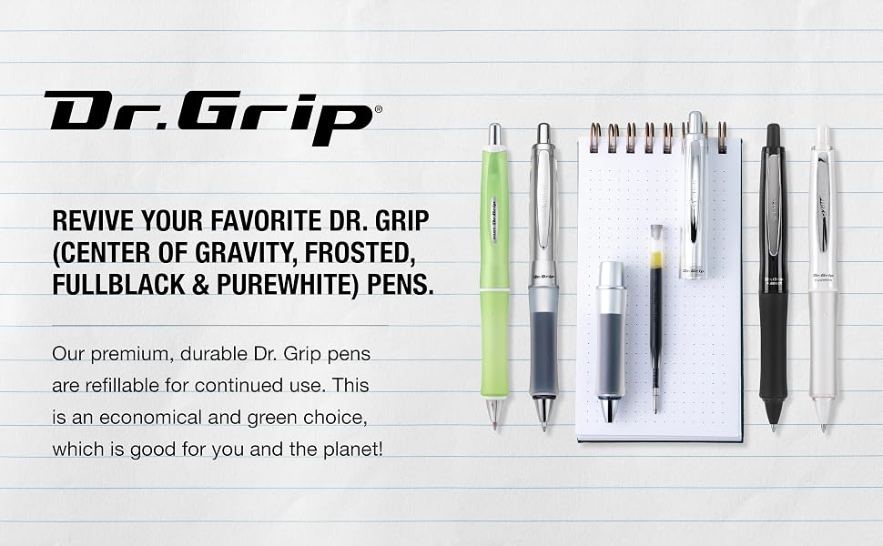 Revive your favorite Dr. Grip (Center of Gravity, Frosted, FullBlack & PureWhite) pens.